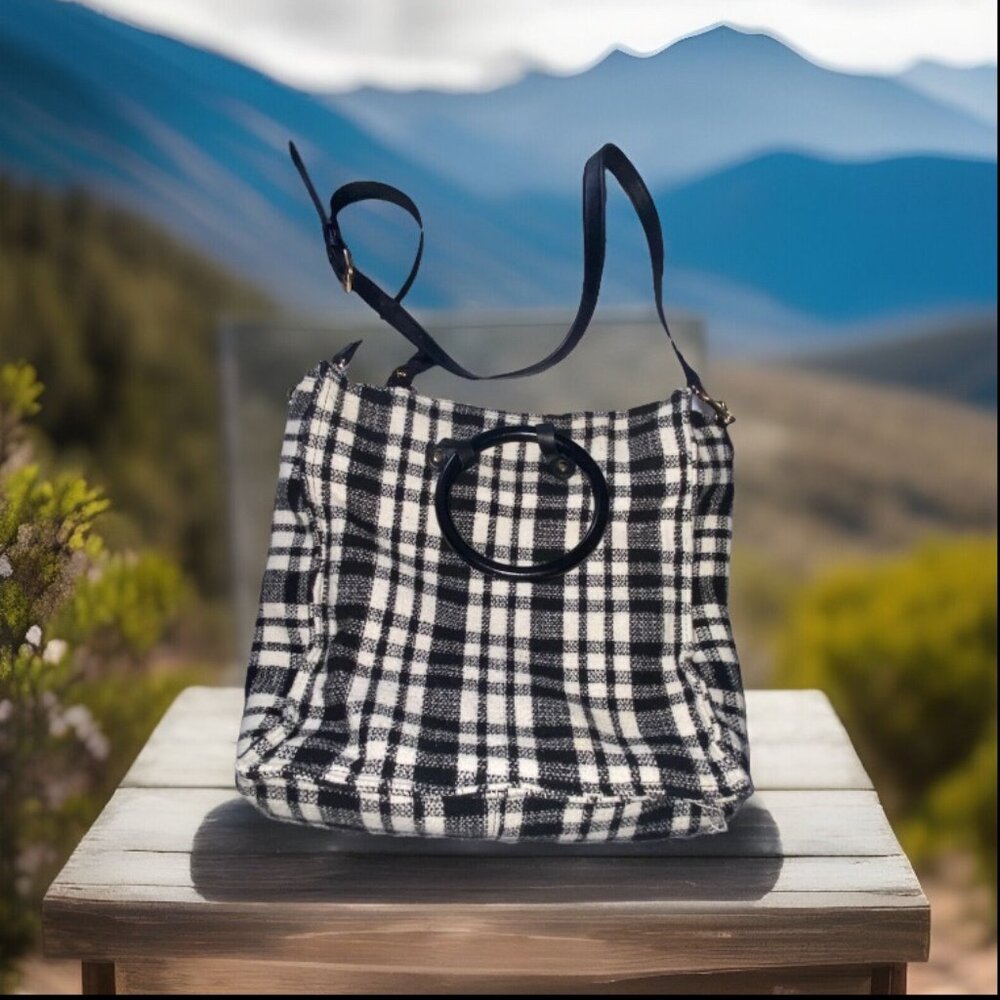 Urban Expressions Crossbody Hand Black & White Plaid Tote Bag